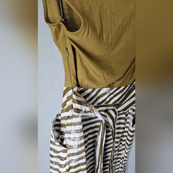 Anthropologie X Littleyellowbutton Olive/White Scoopneck Striped Dress w/Pockets - Picture 4 of 6